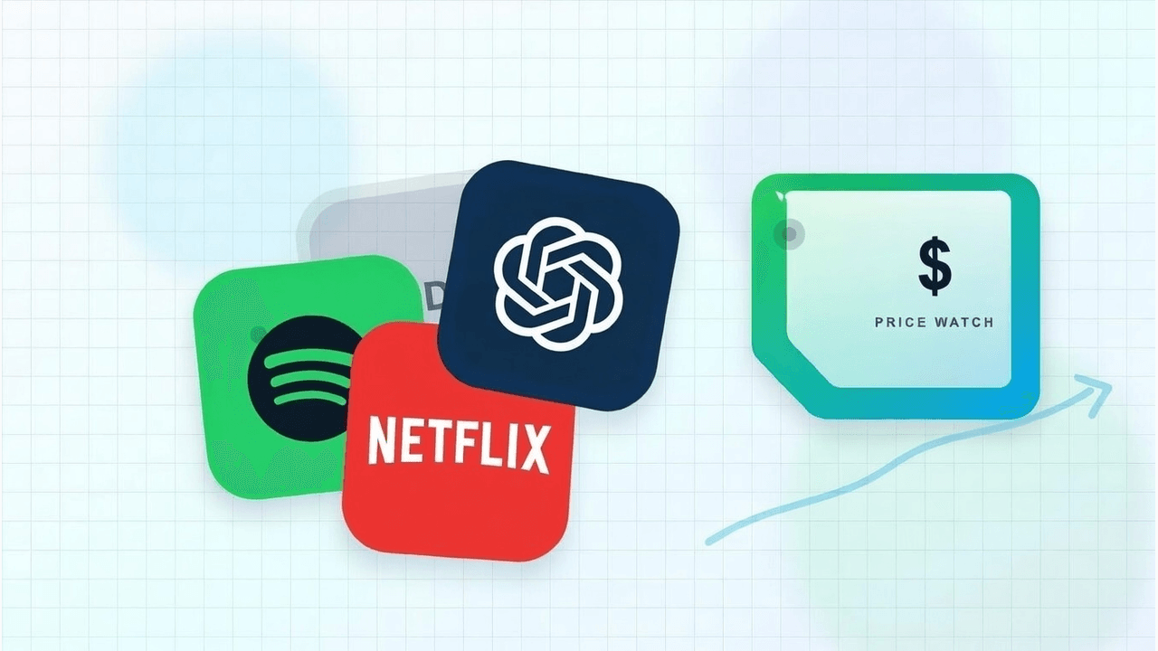 A stack of app icons next to a rising price tag